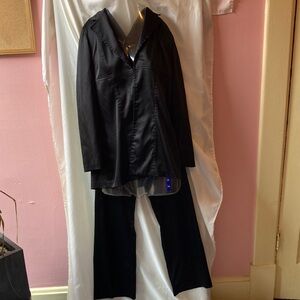 Satin-Like Black Pantsuit Ensemble 2 Pc